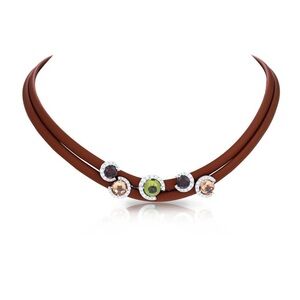 Belle Etoile Element Brown Rubber necklace with Amethyst and White Stones